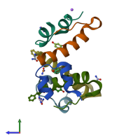 PDB entry 2omh coloured by chain, side view.