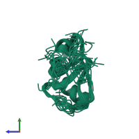 PDB entry 2omj coloured by chain, ensemble of 20 models, side view.