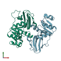 PDB entry 2omk coloured by chain, front view.