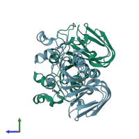 PDB entry 2omk coloured by chain, side view.