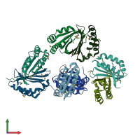 PDB entry 2omo coloured by chain, front view.