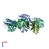 PDB entry 2omo coloured by chain, top view.