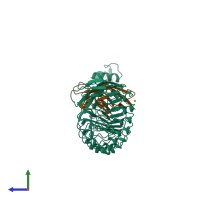 PDB entry 2omv coloured by chain, side view.