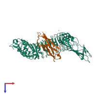 PDB entry 2omy coloured by chain, top view.