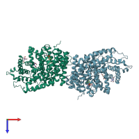 PDB entry 2ong coloured by chain, top view.