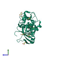 Monomeric assembly 1 of PDB entry 2oo4 coloured by chemically distinct molecules, side view.