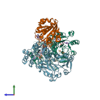 PDB entry 2oo5 coloured by chain, side view.