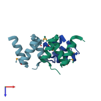 PDB entry 2oo9 coloured by chain, top view.