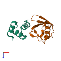 PDB entry 2oob coloured by chain, top view.