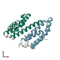 PDB entry 2ooc coloured by chain, front view.