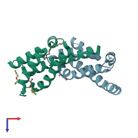 PDB entry 2ooc coloured by chain, top view.