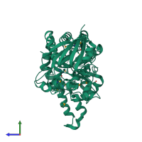 PDB entry 2ood coloured by chain, side view.