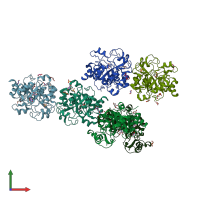 PDB entry 2oog coloured by chain, front view.