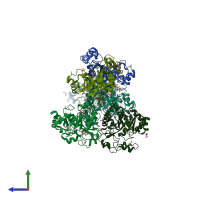 PDB entry 2oog coloured by chain, side view.