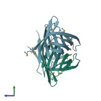 PDB entry 2ooj coloured by chain, side view.