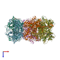 PDB entry 2oov coloured by chain, top view.
