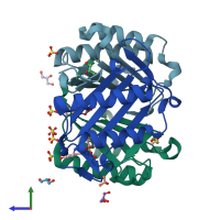 PDB entry 2oow coloured by chain, side view.