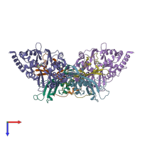 PDB entry 2oox coloured by chain, top view.