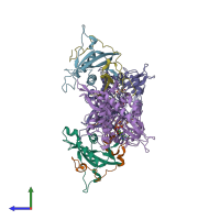 PDB entry 2ooy coloured by chain, side view.