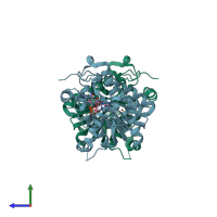 PDB entry 2op0 coloured by chain, side view.