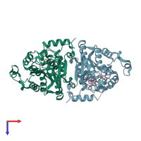 PDB entry 2op0 coloured by chain, top view.