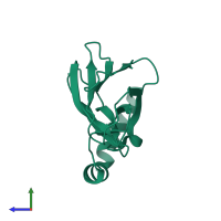 PDB entry 2op6 coloured by chain, side view.