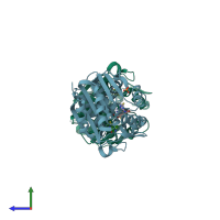 PDB entry 2opb coloured by chain, side view.