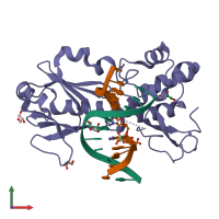 PDB entry 2opf coloured by chain, front view.