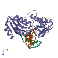 PDB entry 2opf coloured by chain, top view.