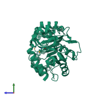 PDB entry 2opj coloured by chain, side view.