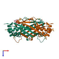 PDB entry 2opl coloured by chain, top view.