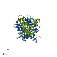 PDB entry 2opo coloured by chain, side view.