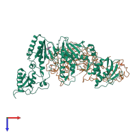 PDB entry 2opp coloured by chain, top view.
