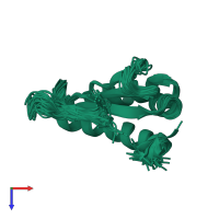 PDB entry 2opu coloured by chain, ensemble of 25 models, top view.