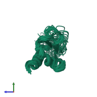 PDB entry 2opv coloured by chain, ensemble of 25 models, side view.