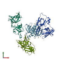 PDB entry 2oq0 coloured by chain, front view.