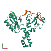 PDB entry 2oq1 coloured by chain, front view.