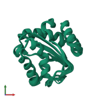 PDB entry 2oq3 coloured by chain, ensemble of 21 models, front view.