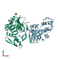 PDB entry 2oqa coloured by chain, front view.