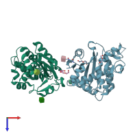 PDB entry 2oqa coloured by chain, top view.