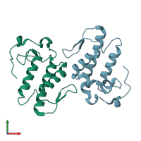 PDB entry 2oqd coloured by chain, front view.
