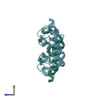 PDB entry 2oqd coloured by chain, side view.