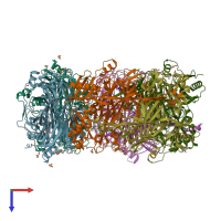 PDB entry 2oqe coloured by chain, top view.