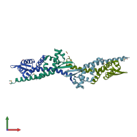PDB entry 2oqg coloured by chain, front view.