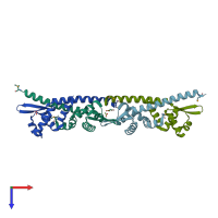 PDB entry 2oqg coloured by chain, top view.