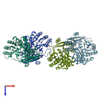 PDB entry 2oqh coloured by chain, top view.