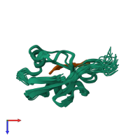 PDB entry 2oqs coloured by chain, ensemble of 30 models, top view.