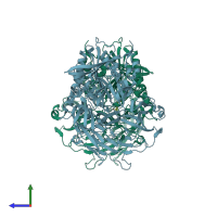 PDB entry 2oqv coloured by chain, side view.