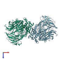 PDB entry 2oqv coloured by chain, top view.