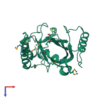 PDB entry 2oqw coloured by chain, top view.